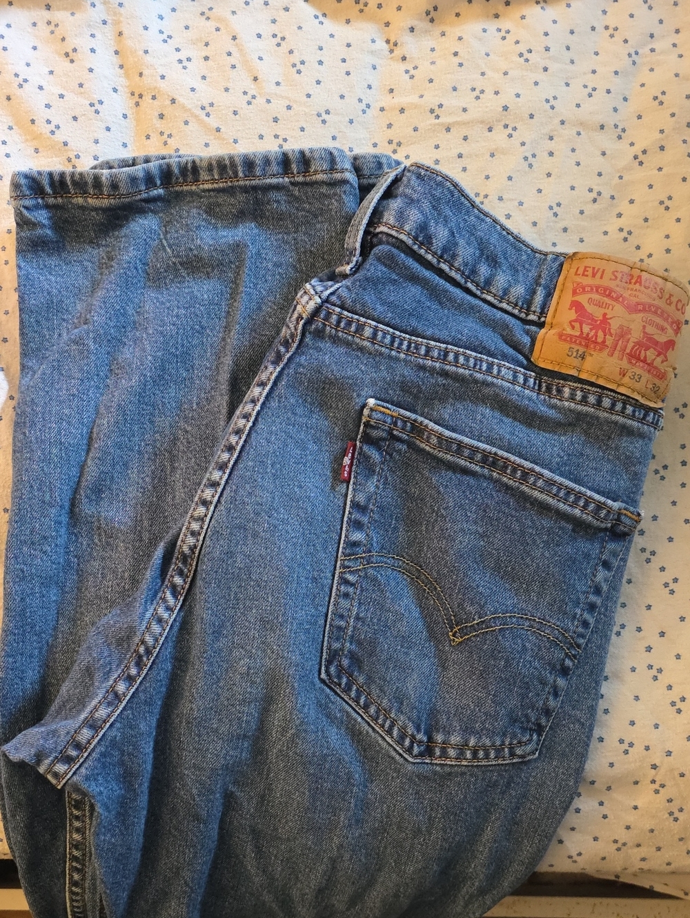 Levi's Blue Denim Straight-Leg Jeans with Leather Patch